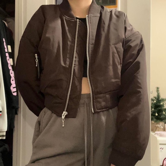 h&m brown cropped bomber jacket - Picture 5 of 5